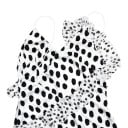 Dames lange jurk met dunne bandjes, V-hals en ruches met bloem en diepe blootgestelde rug in witte kleur met zwarte stippen 11
