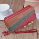 Dames lange portemonnee met twee ritsen en diagonale gekleurde strepen Polsbandje PU leer en polyester 19,5 x 9,5 x 4 cm 2