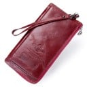 Dames lange portemonnee van echt leer met rits Hengsel voor de pols met metalen karabijnhaak Extern voorvak Reliëfpatroon 20 x 11 x 2 cm 6