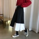 Dames lange tweekleurige rok met asymmetrische top en lichte onderlaag A-lijn snit Sluiting met knoop Polyester 1