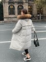 Dames lange winterjas met capuchon en fluffy rand Losse gewatteerde pasvorm Klepzakken Borstzak met rits Polyester 5