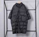Dames lange winterjas met capuchon Losse gewatteerde pasvorm Ritssluiting Twee grote zakken Katoen en polyester Voor koud weer 1