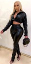 Dames leren crop top en broek 5