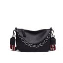 Dames leren crossbody handtas in de vorm van een halve maan Decoratieve schakelketting en brede gestreepte schouderband met karabijnhaken 1