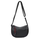 Dames leren crossbody tas in de vorm van een halve maan Brede verstelbare schouderband Ritsluiting Rode streep Zwart 24 x 18 x 9 cm 1