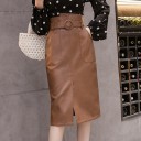 Dames leren rok met split A1013 6