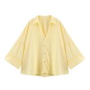 Dames licht linnen overhemd met kraag Brede mouwen Asymmetrische zoom Knoopsluiting Luchtige blouse van natuurlijk materiaal 5