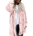 Dames lichte lenteblouson met capuchon Losse pasvorm zonder sluiting Zachte plush oppervlakte Voorkeurszakken Lange mouwen Polyester 4