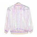 Dames lichte transparante bomberjack met parelmoerachtige regenboogglans Ritsluiting Pastelkleurige gestreepte ribkraag, manchetten en onderrand 9