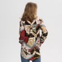 Dames losse blouse met lange mouwen Kleurrijk patroon met gouden kettingen en sjaalmotieven Afgeronde zoom Langere achterkant Polyester en spandex 4