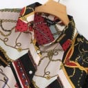 Dames losse blouse met lange mouwen Kleurrijk patroon met gouden kettingen en sjaalmotieven Afgeronde zoom Langere achterkant Polyester en spandex 5