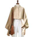 Dames losse blouse met opstaande kraag en ballonmouwen Elegante blouse met knoopjes en wijde lange mouwen Luchtige snit voor elke dag 4
