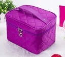 Dames make-up tas in de vorm van een koffer Gequilt nylon met ruitpatroon Handvat op de deksel Ritssluiting met twee ritsen 22 x 15,5 x 3