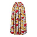 Dames maxi rok met kleurrijk etnisch patroon Lange geplooide rok met brede tailleband Polyester met spandex Vloeiende zomerrok 2