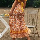 Dames maxi rok met oranje bloemenpatroon Geraffineerde taille Volant onderkant met ornamentale rand Katoen met kunstzijde 3