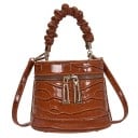 Dames mini handtas in de vorm van een cilinder Gelakt kunstleer met krokodillenpatroon Geplooide handgreep Lange schouderband 17 x 11 x 13 cm 3