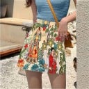 Dames mini rok met hoge taille A-lijn snit Kleurrijke tropische print van bladeren en planten Lichte voering Mengsel van katoen en polyester 4