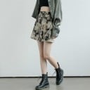 Dames mini rok met kattenmotief A-lijn rok boven de knieën met metalen rits over de gehele lengte en knoop in de taille Beige, grijze en zwarte 5