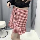 Dames mini rok met volant en zwarte knopen Rood-wit houthakkersmotief Rechte aansluitende bovenkant Polyester met katoen 3