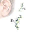 Dames oorbel met een boog van vijf steentjes Kleine oorbel in piercingstijl met staaf en bolvormige sluiting Zirkonia's Sieradenmetaal 19