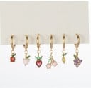 Dames oorbel ring met fruit hanger Kleurrijke zirkonia's Gouden kleur Sieradenmetaal Klein hangend sieraad voor elke dag 14