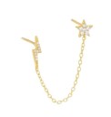 Dames oorbellen met twee gaten en ketting A1649 1