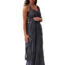 Dames overall losse pasvorm Effen top met O-hals Lange broek met zakken Lichtgewicht polyester overall voor de zomer 2