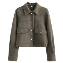 Dames overgangsjas met drukknopen Stijlvolle jas tot de taille met kraag Elegante mantel met zakken Lente- en herfstblazer 4