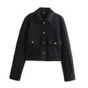 Dames overgangsjas met drukknopen Stijlvolle jas tot de taille met kraag Elegante mantel met zakken Lente- en herfstblazer 5