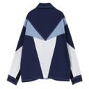Dames overhemdjas Blauw-witte patchwork met zwarte delen Drukknopen Sluiting met klepzakken Contrasterende stiksels Polyester en katoen 2