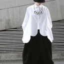 Dames oversize blouse met klassieke kraag en lange mouwen Ongelijkmatige afgeronde zoom Verlengde achterkant Brede manchetten Katoen 3