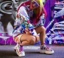 Dames oversize hoodie met capuchon in hip hop stijl Volledige cartoonprint met schedels en rozen Koorden in de capuchon Polyester met spandex 7