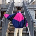 Dames oversize jas in sportieve stijl Contrasterende kleurvlakken Volledige ritssluiting Hoge kraag Elastische zoom en manchetten 4