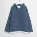 Dames oversized hoodie met capuchon en kangoeroezak Gelaagd uiterlijk met witte rand Verlaagde schouders Zijsplitten Polyester en katoen 5
