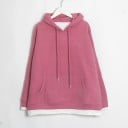 Dames oversized hoodie met capuchon en kangoeroezak Gelaagd uiterlijk met witte rand Verlaagde schouders Zijsplitten Polyester en katoen 9