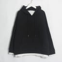Dames oversized hoodie met capuchon en kangoeroezak Gelaagd uiterlijk met witte rand Verlaagde schouders Zijsplitten Polyester en katoen 1