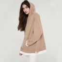 Dames oversized hoodie met capuchon en kangoeroezak Gelaagd uiterlijk met witte rand Verlaagde schouders Zijsplitten Polyester en katoen 12