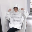 Dames oversized hoodie met capuchon Handgeschreven teksten in lijnen Buidelzak Verlaagde schouders Ribgebreide manchetten Katoen en polyester 7