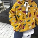 Dames oversized hoodie met capuchon Volledige bedrukking van dinosaurussen en stripachtige tekstballonnen Kangoeroezak Verstelbare 2