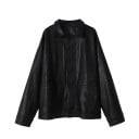 Dames oversized jas van kunstleer Zwart Verlaagde schouders Omgeslagen kraag Twee voorzakken Gestructureerd oppervlak Voor rok en broek 1