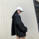 Dames oversized ritsjack Met staande kraag Druk op schouder en mouw Strakke manchetten Losse lange mouwen Polyester Zijzakken 4