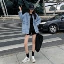 Dames oversized spijkerjack Verlengde losse snit Gedaalde schouders Overhemdkraag Grote zakken met klep Knopen sluiting Katoen 6