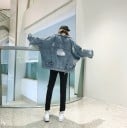 Dames oversized spijkerjas met gescheurde details Grote uitsnijding op de rug Brede mouwen Verbleekte effect Blauw Polyester met katoen en spandex 4