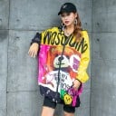 Dames oversized voorjaarsjas met capuchon Kleurrijke print met teddybeer en teksten Volledige rits Elastische manchetten en zoom Polyester en katoen 4