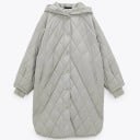 Dames oversized winterjack met capuchon Gewatteerd met ruitpatroon Verlengde lengte Sluiting met drukknopen Gebreide manchetten Zijzakken 2