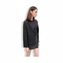 Dames Patchwork Blazer met Denim Asymmetrische Snit Revers Knoopsluiting Voering Polyester en Katoen Zwart en Blauw Voor in de Stad 5