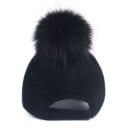 Dames pet met grote pompon van kunstbont Harige oppervlakte van acryl Gequilte, afgeronde klep Hoofdomtrek 56 tot 60 cm 4