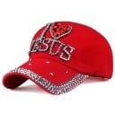 Dames pet versierd met steentjes Tekst I love Jesus met hart Steentjes op de klep Verstelbare hoofdomtrek 56 tot 60 cm Katoen en denim 3