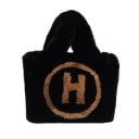 Dames pluche handtas met groot motief van de letter H in een cirkel Zachte harige handvatten Kunstbont Afmetingen 34 x 24 x 6 cm 2