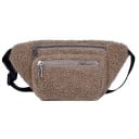 Dames pluche heuptas 28 x 15 x 4 cm Zacht gekruld oppervlak Twee ritszakken Zilveren ritsen Riem met gesp Draagwijze over het lichaam 3
